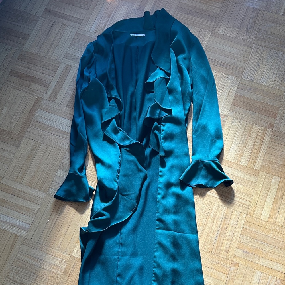 Vintage Emerald Green Long Coat Robe with ruffles